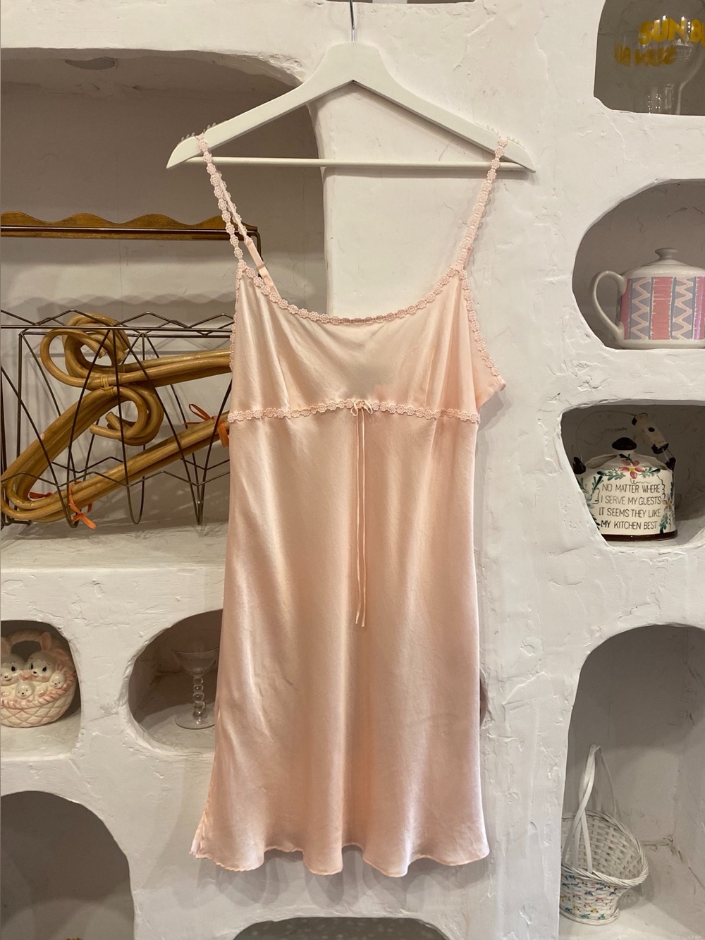 Y2K La Senza Light Pink 100% Silk Floral Lace Trim Women's Satin Slip Dress XL